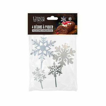 Achat en ligne Décor de gâteau et bûche de Noël : 4 cake toppers flocons argentés - Patisdecor