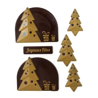 Achat en ligne Set embouts bûche de Noël et décors alimentaires : Sapin de Noël doré chocolat noir - Alice Délice