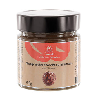 Achat en ligne Glaçage rocher prêt à l´emploi pour entremets congelés et gâteaux cuits chocolat au lait noisette 250 gr