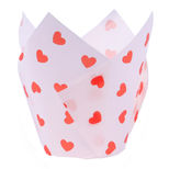 24 caissettes pour muffins et cupcakes en forme de tulipe en papier blanc à coeurs rouges 9 cm - PME