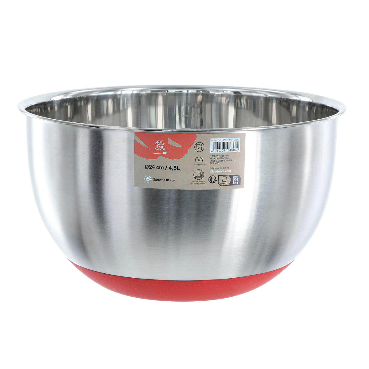 Bol de préparation en inox gris avec base anti-dérapante 24 cm - Alice Délice