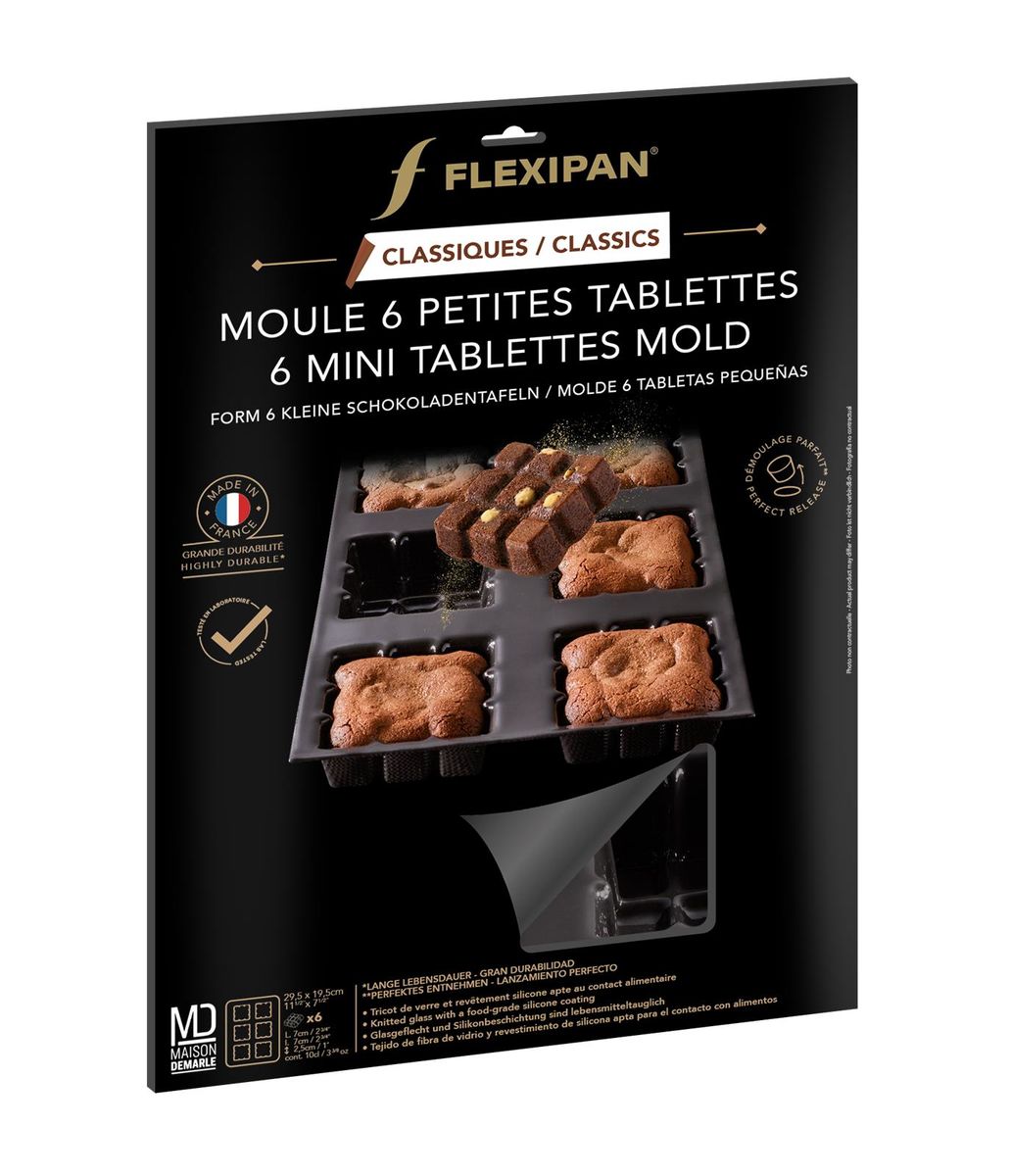 Moule en silicone et tricot de verre 6 petites tablettes 7 x 7 x 2.5 cm - Flexipan