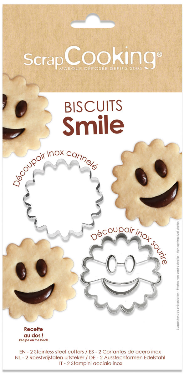 2 emporte-pièces en inox sourire smile : idéal pour biscuits fourrés 5 cm - Scrapcooking