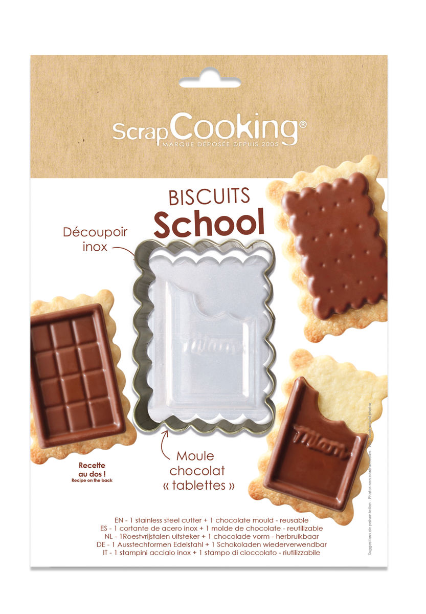 Set biscuits school tablette de chocolat : emporte-pièce et moule à chocolat 5.5 x 7.5 cm - Scrapcooking