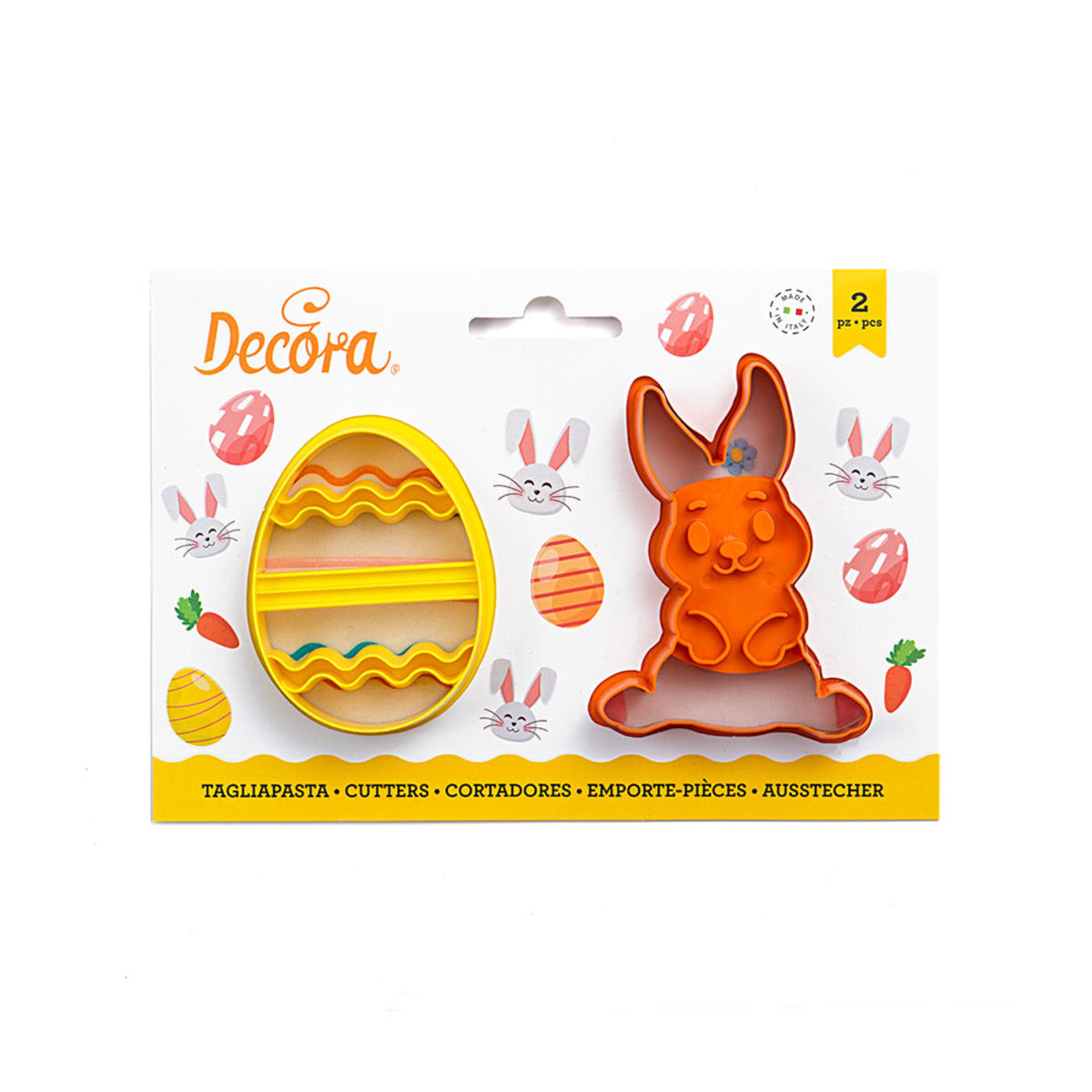 Lot de 2 emporte-pièces en plastique lapin et oeuf décoré Pâques - Decora