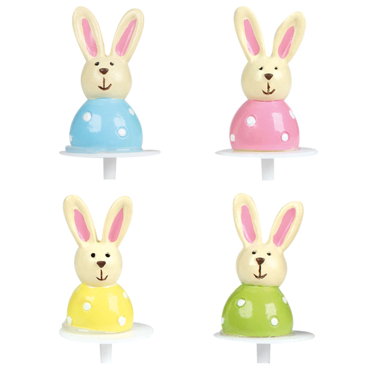 Décor de gâteau : 4 décors en plastique lapins de Pâques multicolores 6 x 2.5 cm - Lily Deco