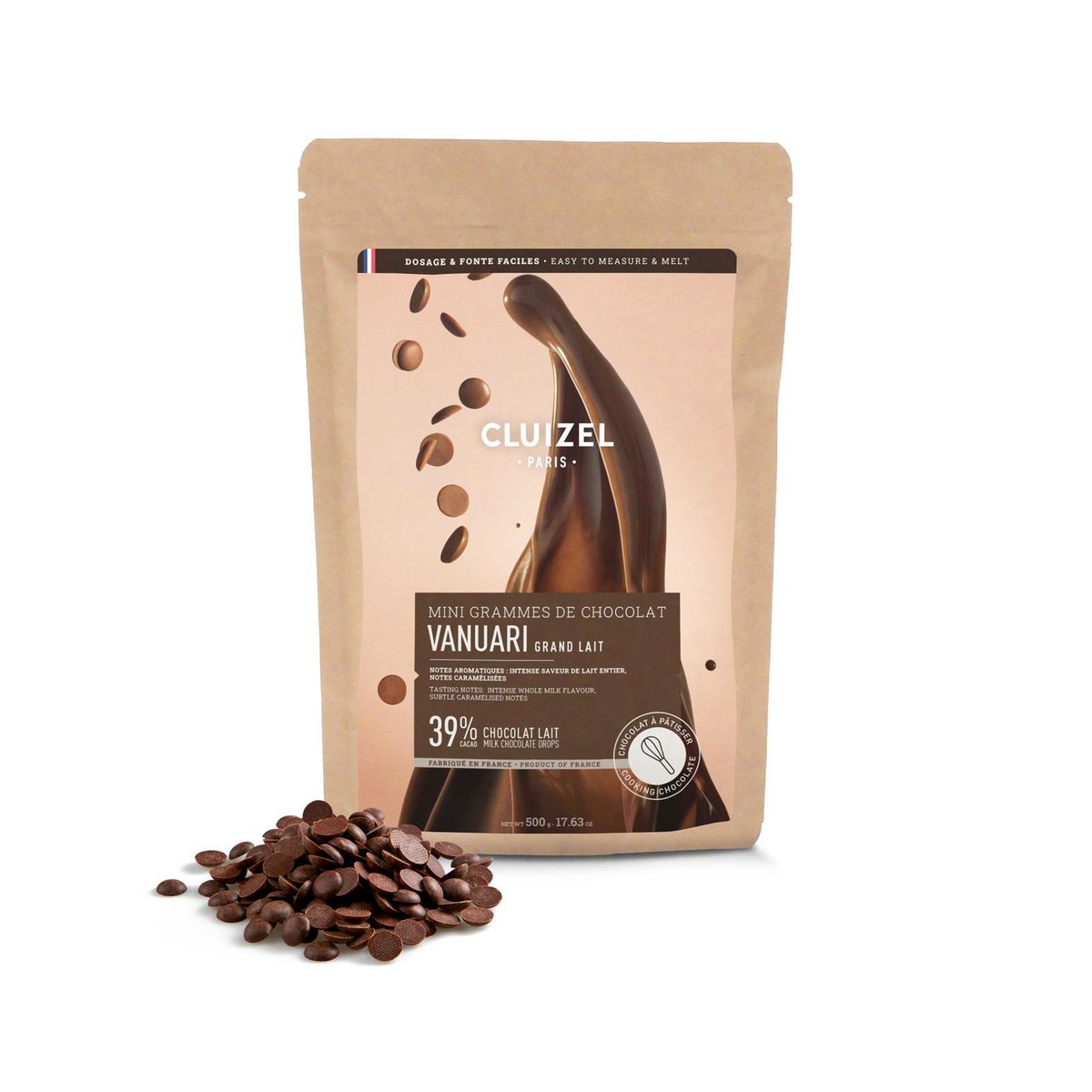 Chocolat au lait 39% Vanuari Minigrammes 500 gr - Cluizel