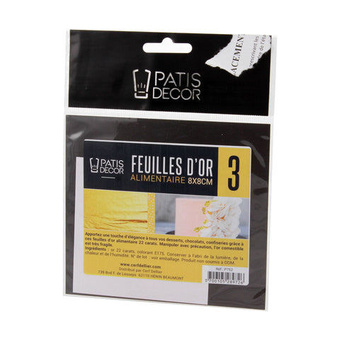 3 feuilles d'or alimentaire 8 x 8 cm - Patisdécor