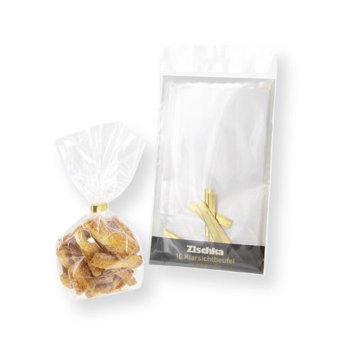 10 sachets confiseur transparent avec clips 11.5 x 19 cm -