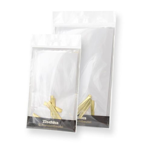 10 sachets confiseur transparent avec clips 14.5 x 23.5 cm
