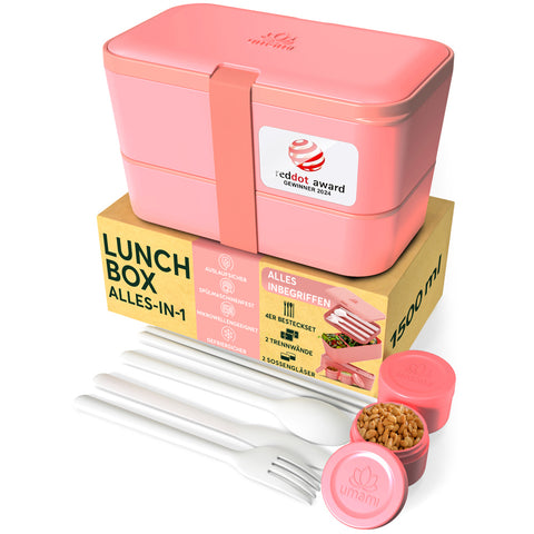 Bento encastrable 2 pots et couverts 1.5L rose - Umami