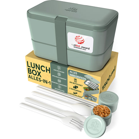 Bento encastrable 2 pots et couverts 1.5L vert - Umami