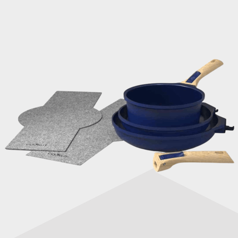 Trio poêles et casserole amovibles bleu myrtille - Cookut