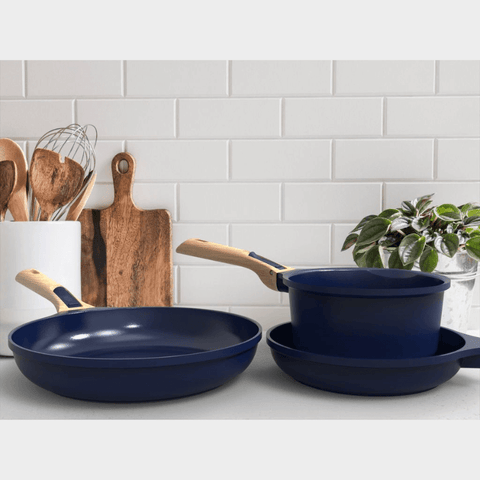 Trio poêles et casserole amovibles bleu myrtille - Cookut