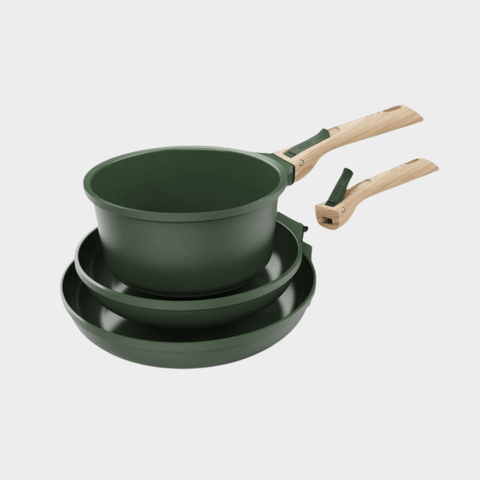 Trio poêles et casserole amovibles vert fougère - Cookut
