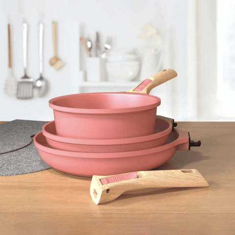 Trio poêles et casserole amovibles rose guimauve - Cookut